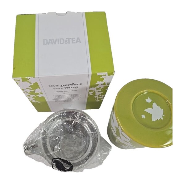 Davids Tea Mug with Infuser & Lid Apple Green Maple Leaves Design 12oz - Picture 3 of 6